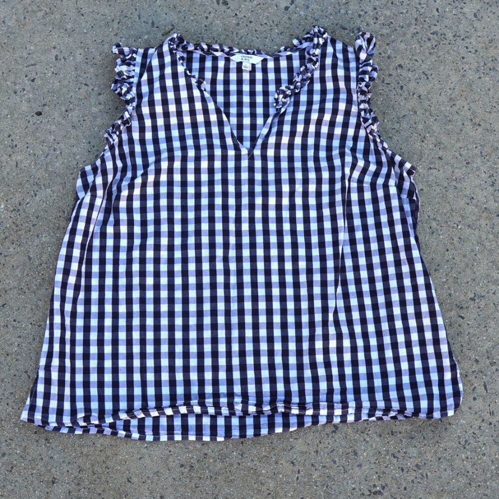 Crown & Ivy Gingham Ruffle Blouse L Cottagecore Preppy Peplum Top Preppy Workwea
